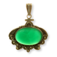 Vintage Sterling Silver Green Agate Onyx Chalcedony Pendant