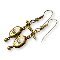 22K Gold & Silver Pietra Dura Flower Mosaic Articulated Earrings
