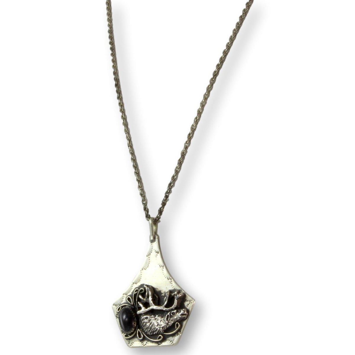 Vintage Sterling Silver Black Onyx Elk Pendant Necklace