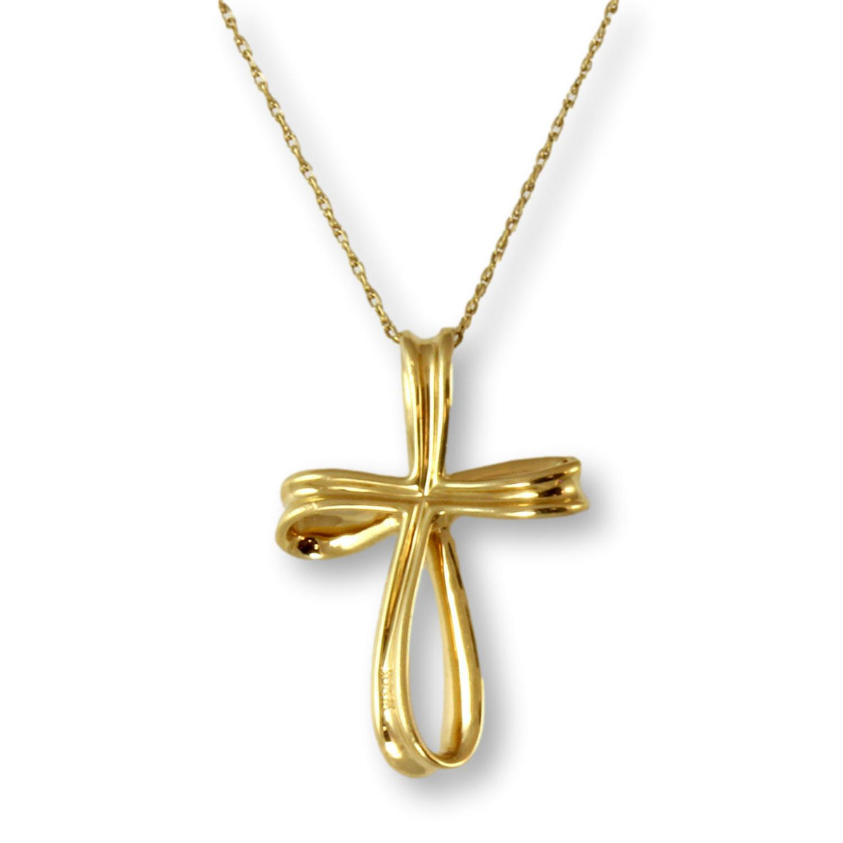 14K Gold Cultured White Pearl Cross Pendant & 18" Chain