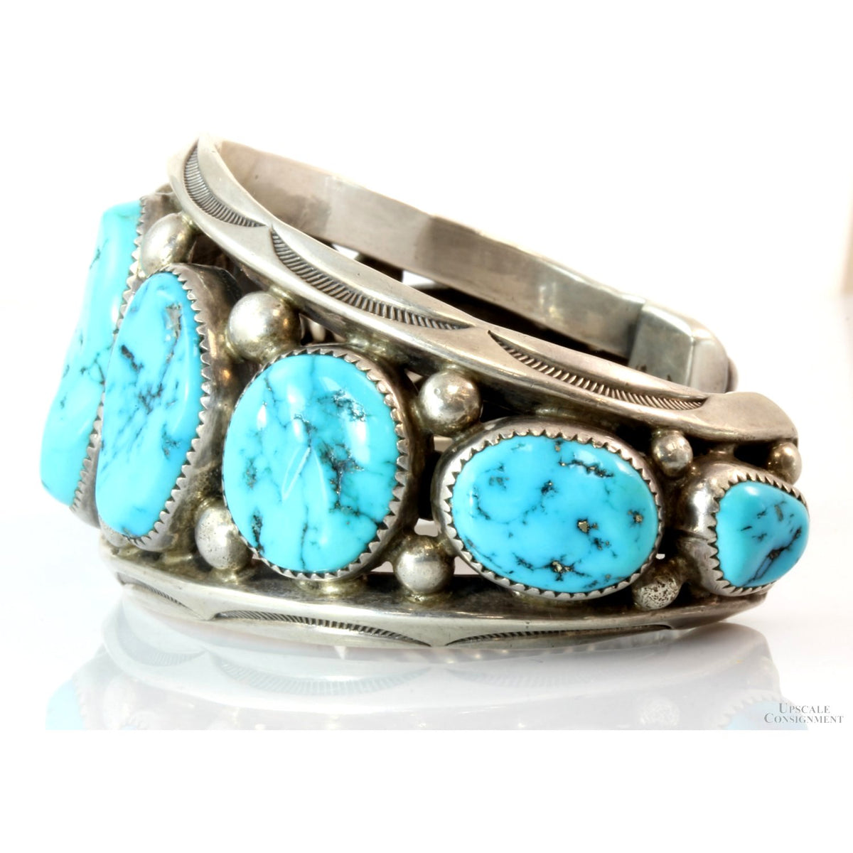 Vintage 9-Stone Turquoise Sterling Silver Cuff by Navajo Silversmith Orville Tsinnie