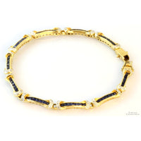 LeVian 18K Yellow Gold 3.47ctw Sapphire .36ctw Diamond 7"(l) x 5mm(w) Bracelet