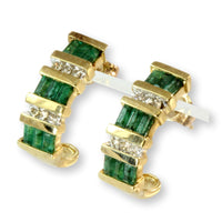 .54ctw Emerald .13ctw Diamond 10K Gold J-Hoop Earrings