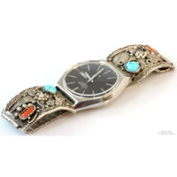 Turquoise & Coral Sterling Silver Citizen Quartz Vintage Watch