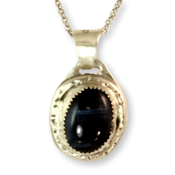 Navajo Gloria Chavez Banded Obsidian Sterling Silver Pendant Necklace