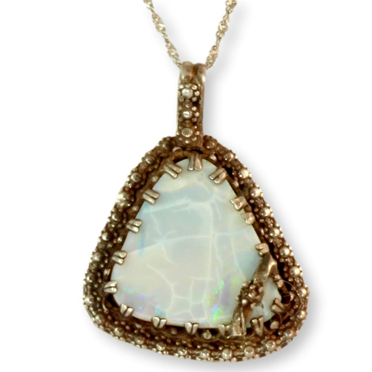 Vintage Opal Doublet Sterling Silver Pendant Necklace