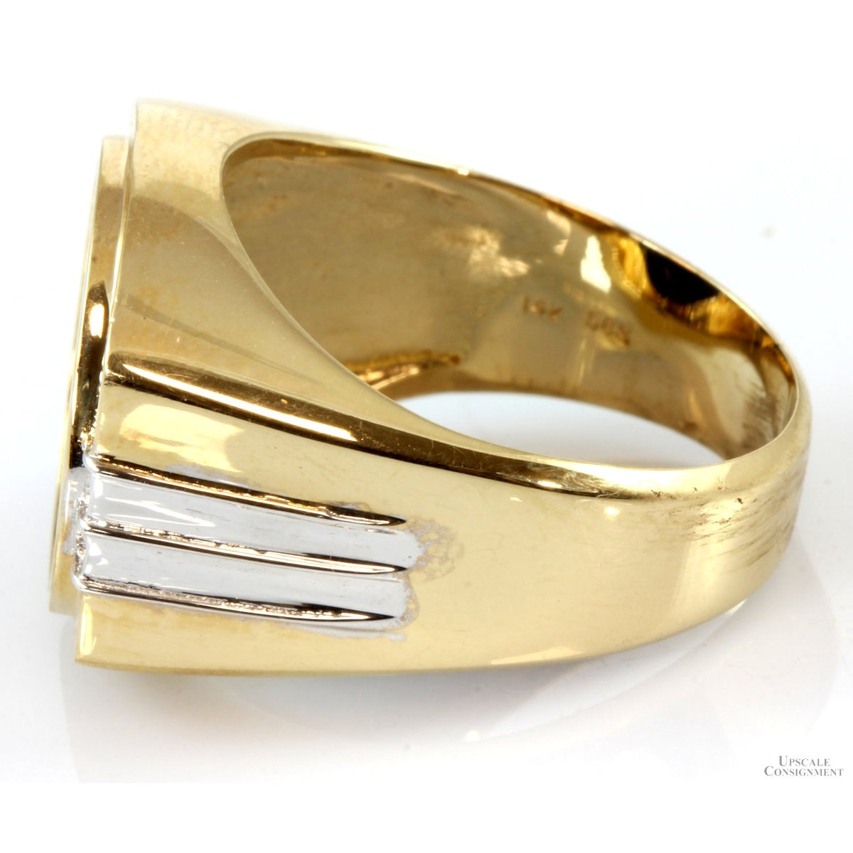 Black Onyx & .01ct. Diamond 14K Yellow & White Gold Ring
