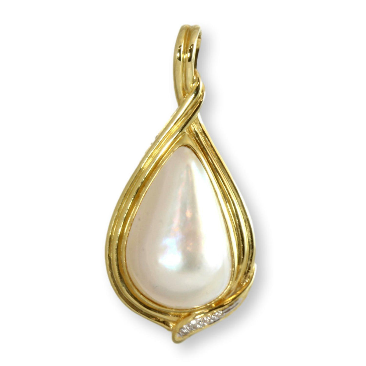 Cultured Mabe Pearl & .04ctw Diamond 14K Gold Pendant Enhancer