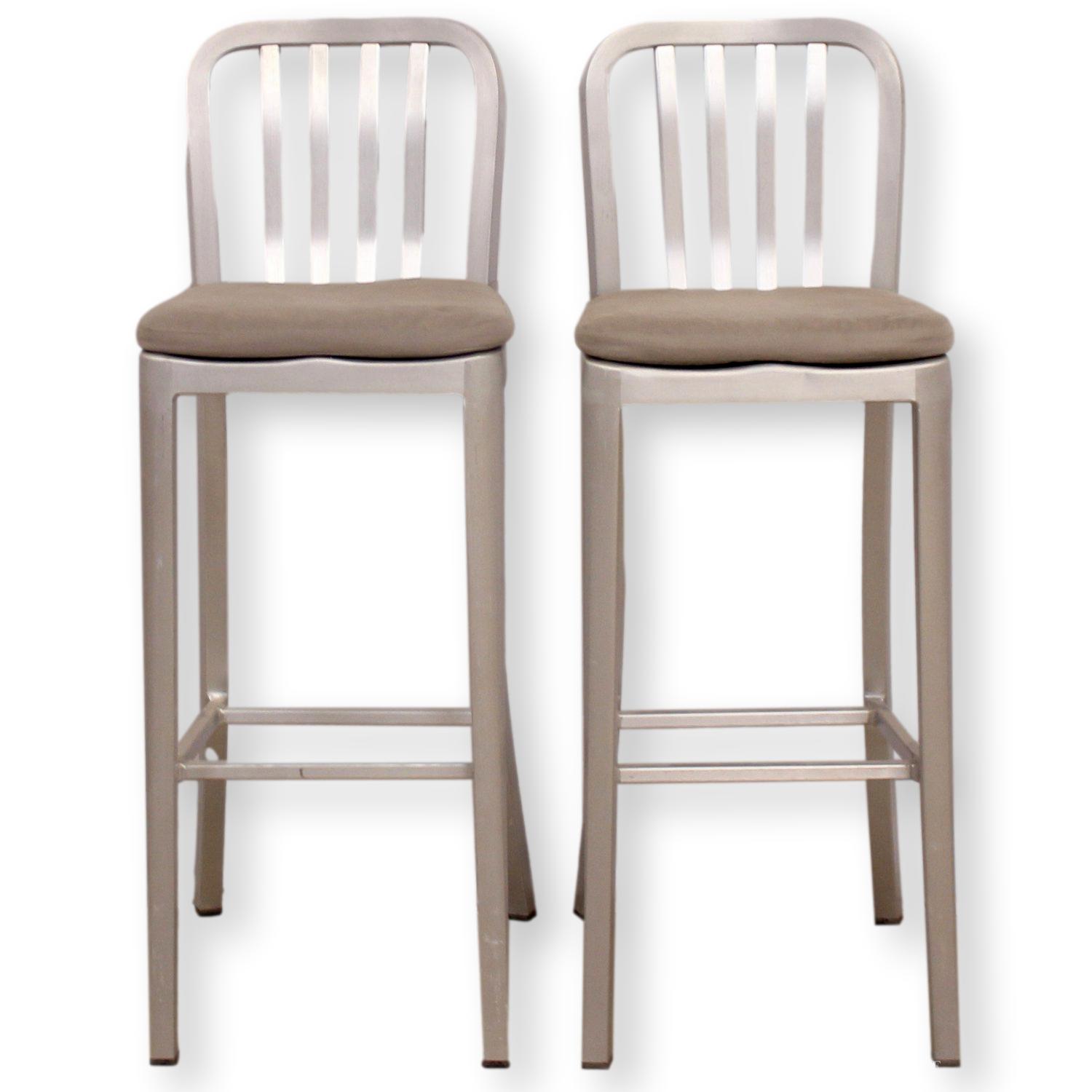 Crate and Barrel Pair of Aluminum Bar Stools