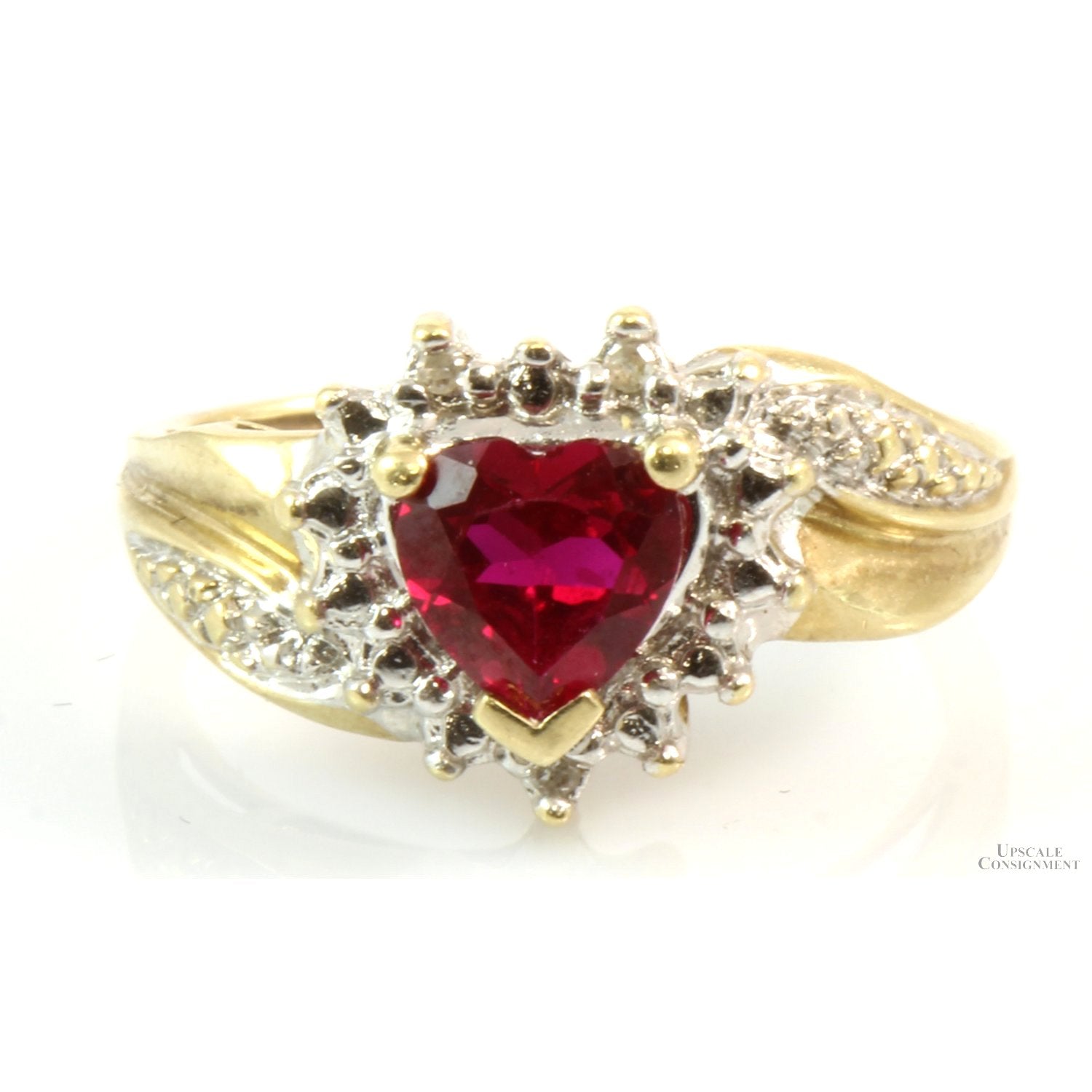 Lab Created Ruby Heart & Colorless Stone 14K Gold Ring – Upscale