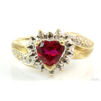 Lab Created Ruby Heart & Colorless Stone 14K Gold Ring