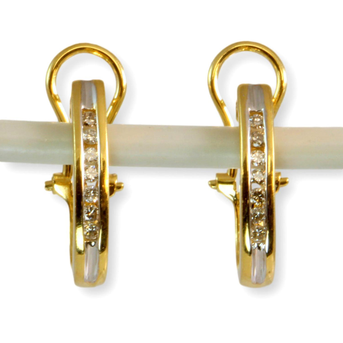 .25ctw Diamond 14K Yellow Gold J-Hoop Earrings - Omega Backs