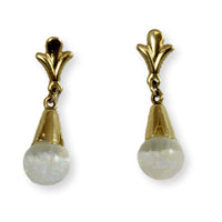 14K Gold Floating Opal Glass Globe Dangling Earrings