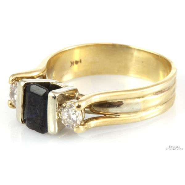 1.23ct. Teal Blue Sapphire .40ctw Diamond 14K Gold 3-Stone Ring