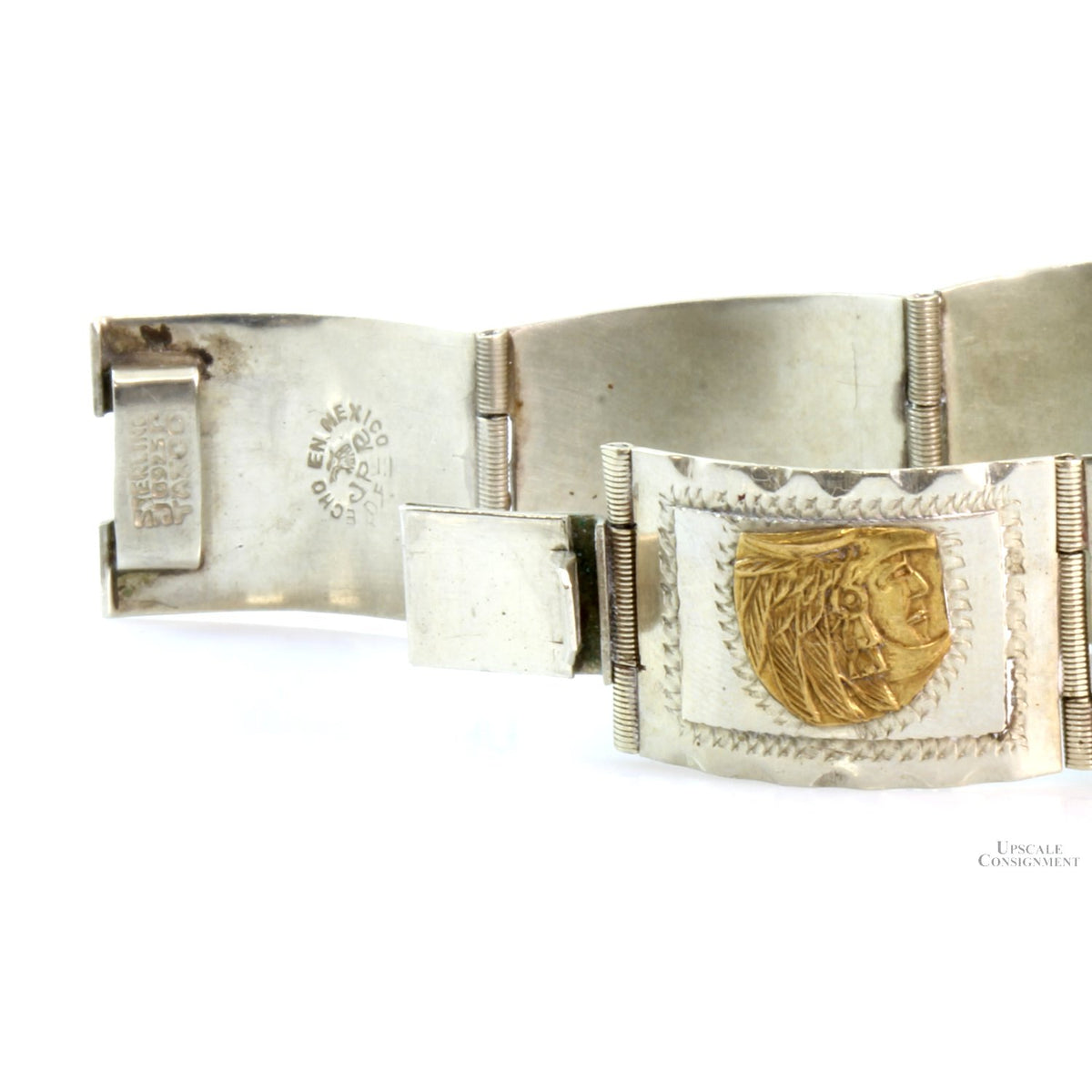 Vintage Sterling Silver Aztec Mayan Icon 7" Panel Bracelet