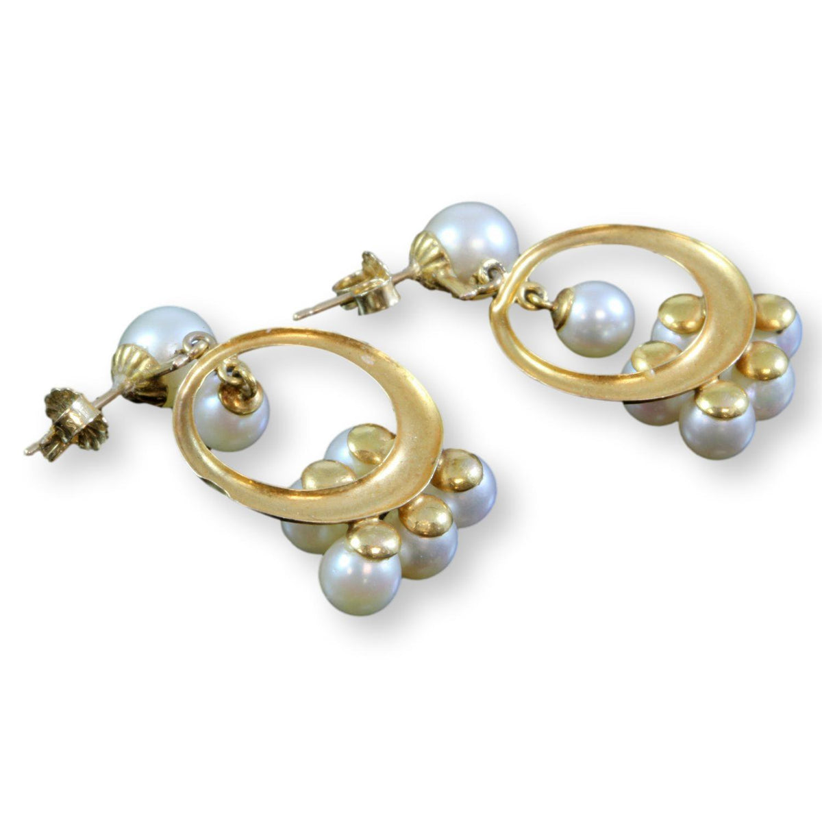 Pearl Cluster 14K Yellow Gold Articulated Dangle Earrings