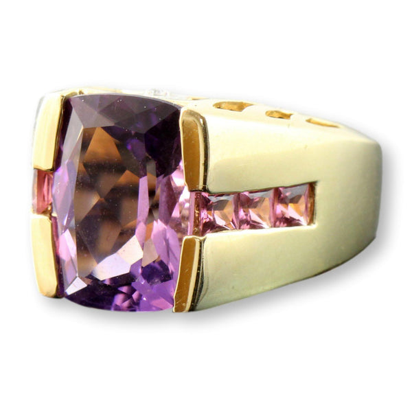 Amethyst Pink Tourmaline Diamond 14K Gold Ring