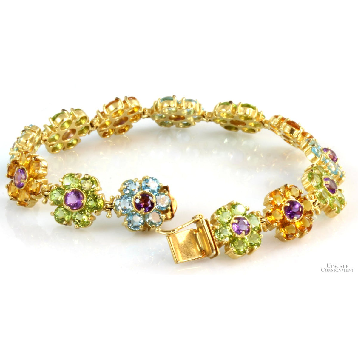 25ctw Multi Gemstone Flower Link 14K Yellow Gold Bracelet – Upscale  Consignment
