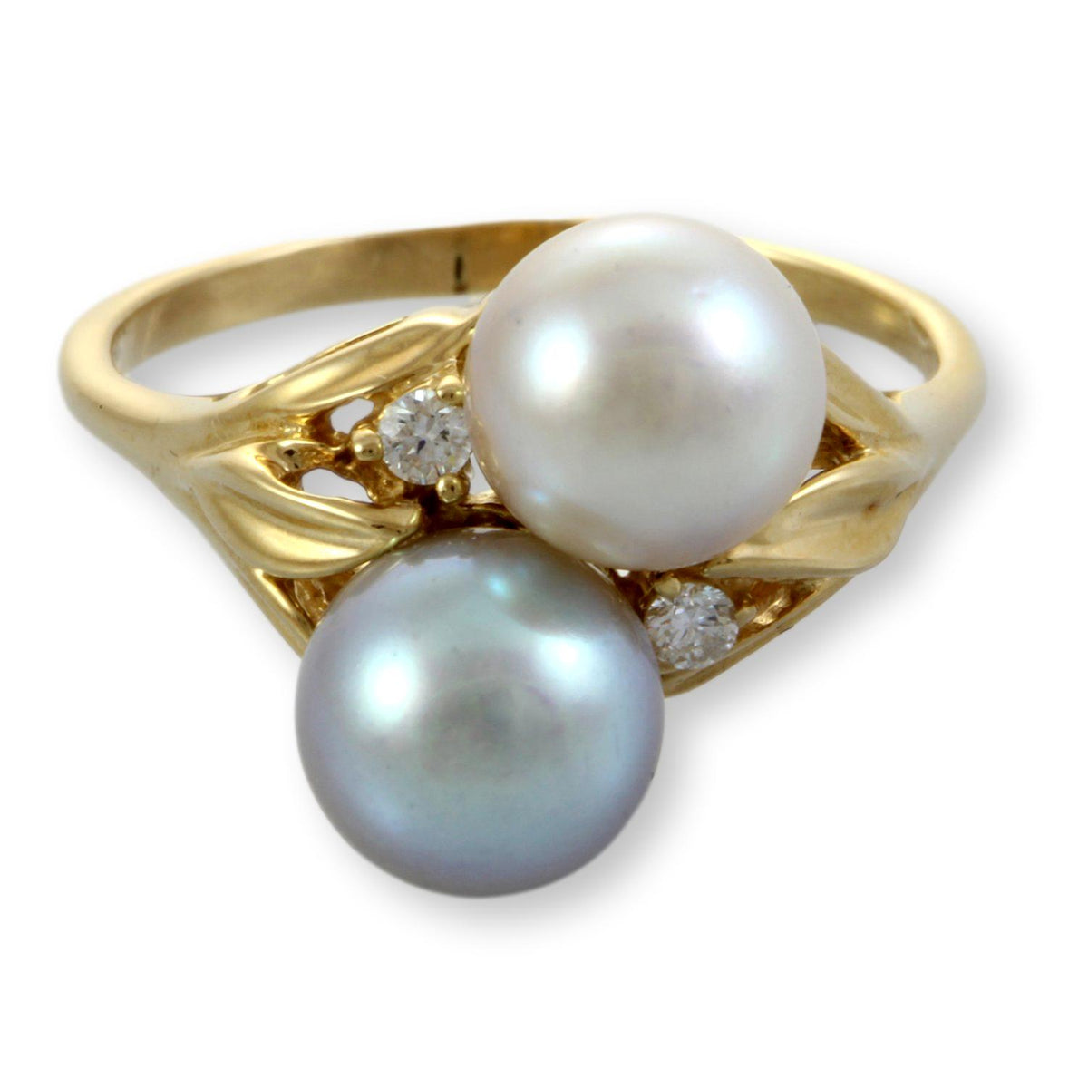 Pink Freshwater & Blue Akoya Pearl & Diamond 14K Gold Ring