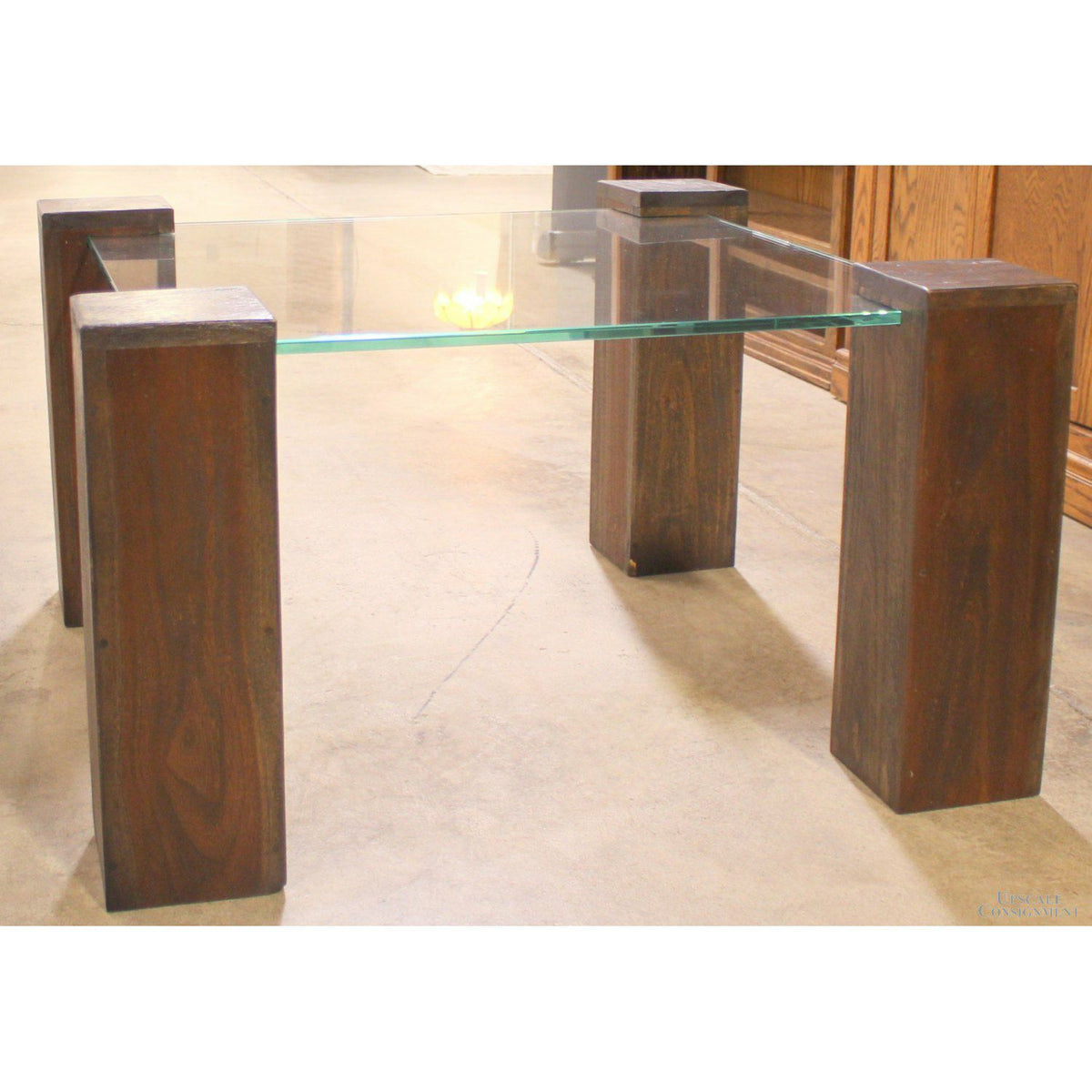 Glass & Square Post Accent Table