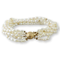 Cultured White Pearl & 14K Gold Bead Six-Strand Bracelet - NEW