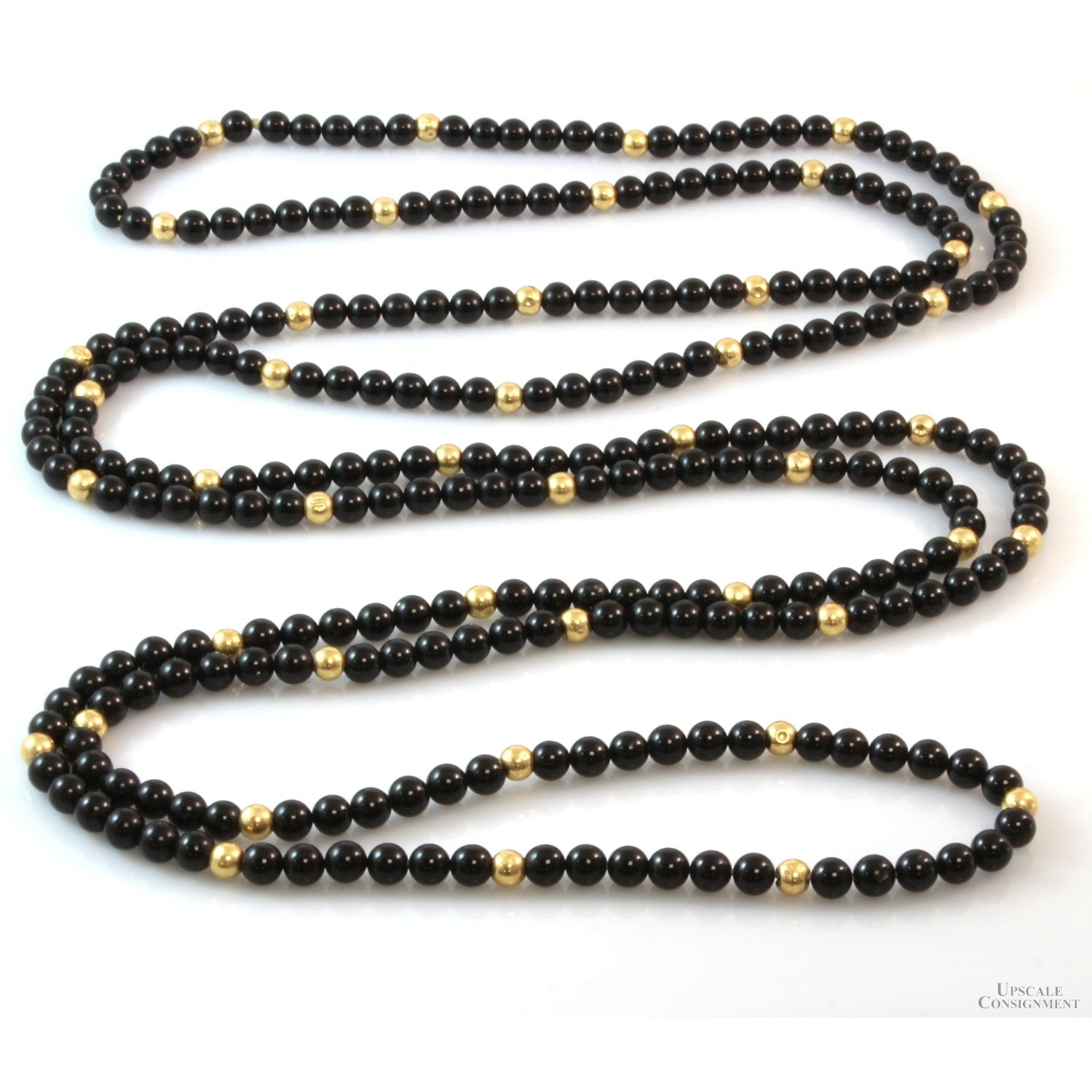 14k Gold Black Onyx Beaded Necklace, 24 deals inches long