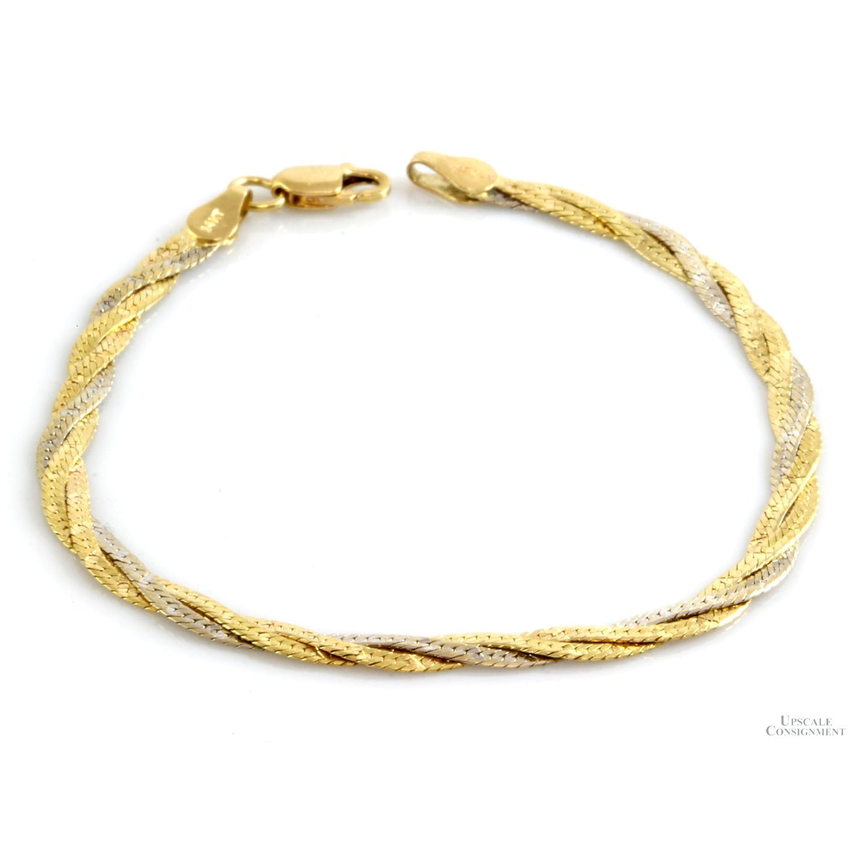 14K Two-Tone Gold Weaved Herringbone 7"(l) x 3.5mm(w) Bracelet