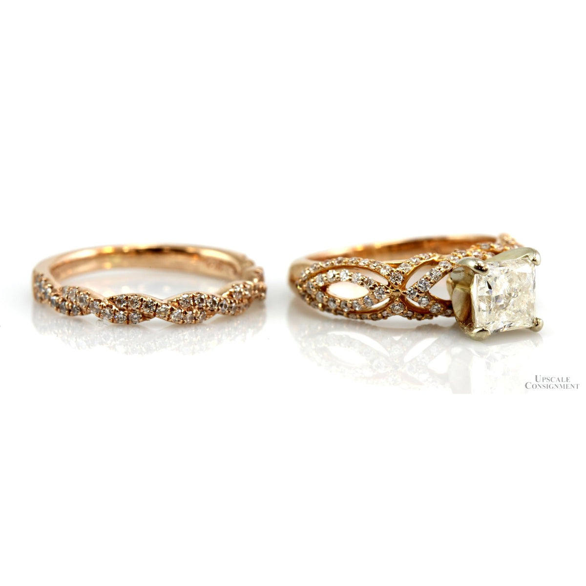1.73ctw Diamond 14K Gold Wedding Set - 1.08ct Princess Cut Solitaire ...