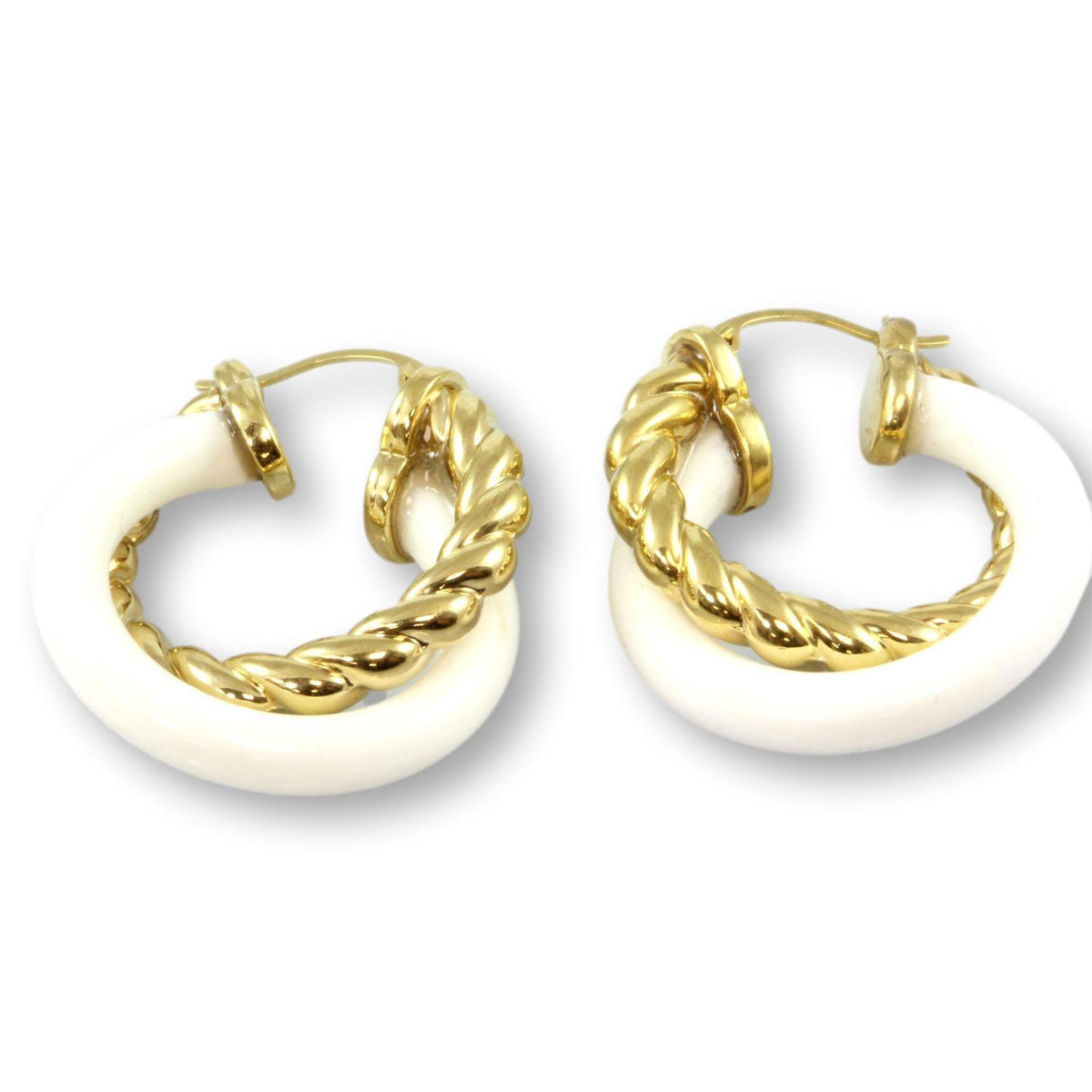 White Chalcedony & 14K Gold Electroform Double Hoop Earrings