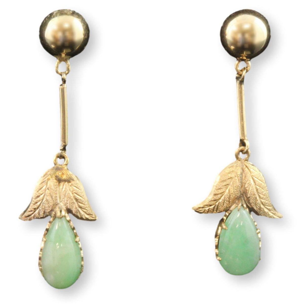 1.31ctw Green Jadeite Jade 14K Yellow Gold Dangle Earrings