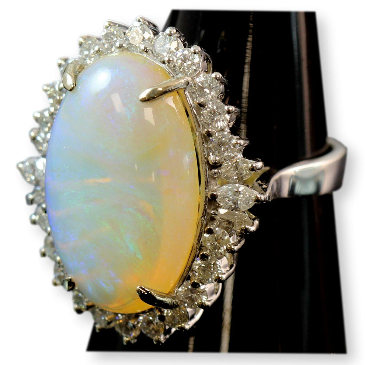 12.59ct Crystal Opal & 1.62ctw Diamond Halo 14K Gold Ring