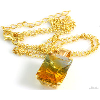 14.2ct Fancy Cut Bi-Color Tourmaline 18K Gold Pendant & Gold Vermeil Chain