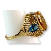 5ct Citrine, 1.6ctw Blue Topaz & .01ctw Diamond 10K Gold Ring