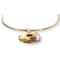 Black & Gold Lip Mother of Pearl Abalone Shell Sterling Silver Pendant Necklace