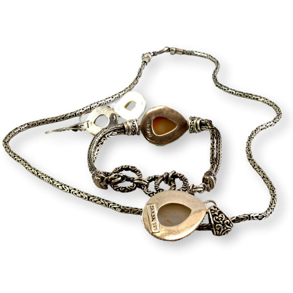 Sterling Silver Quartz Druzy Necklace, Bracelet, Earring Set