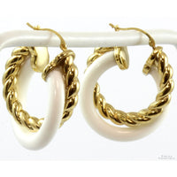 White Chalcedony & 14K Gold Electroform Double Hoop Earrings