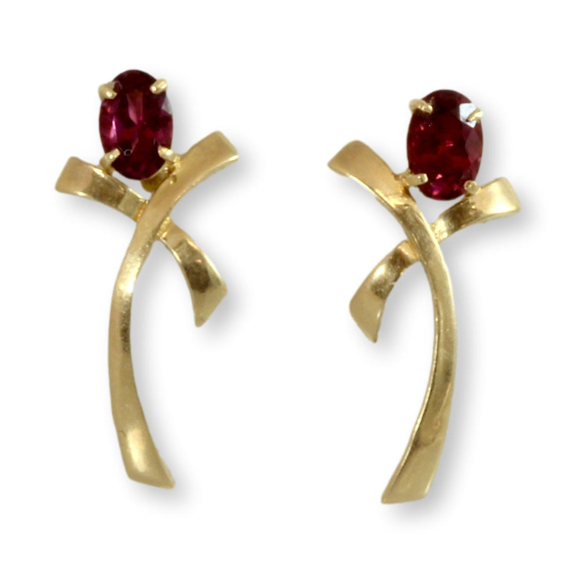 1.1ctw Reddish-Purple Spinel 14K Yellow Gold Drop Earrings