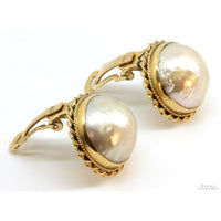 14K Gold Large 16mm South Sea Mabe Pearl Clip Back Earrings