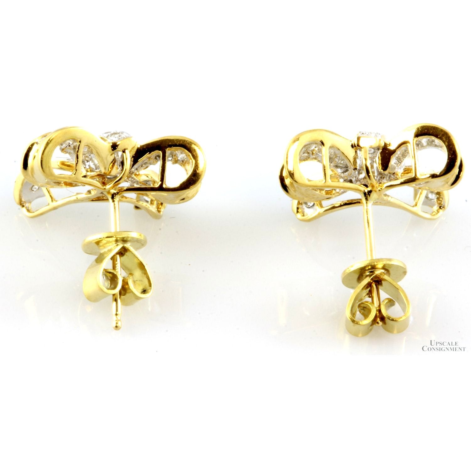 ブランドのギフト 1.06ctw Diamond 18K Yellow & White Gold Bow Stud Earrings ダイヤモンド