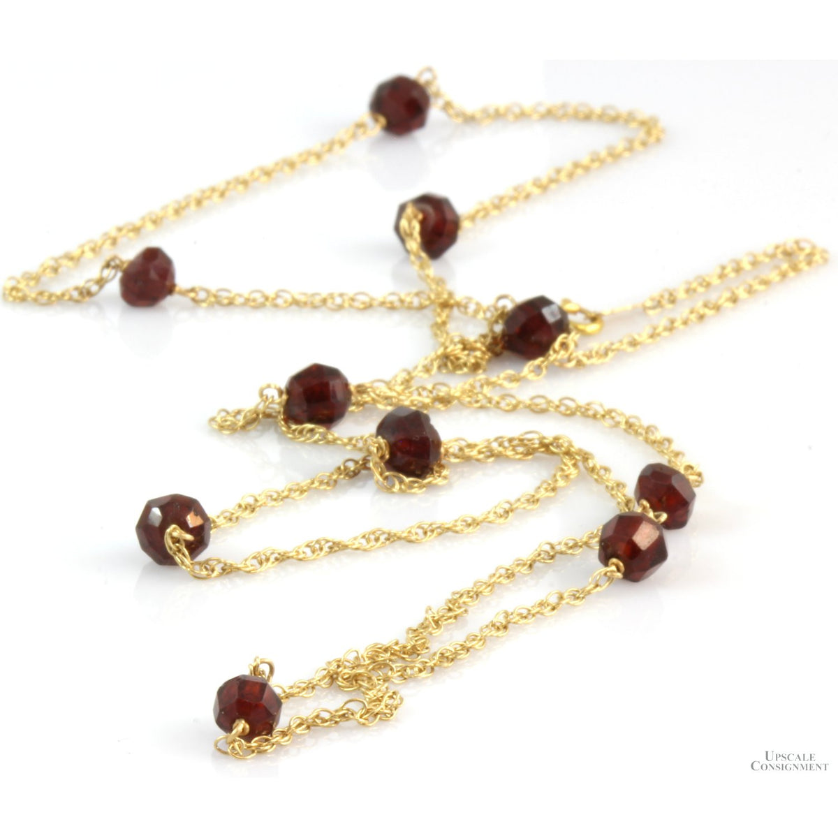 14K Yellow Gold 8.70ctw Garnet Gemstone Bead Station Necklace