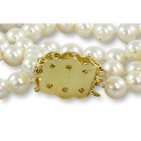 24" Cultured Pearl Strand -  Emerald & Diamond 14K Clasp