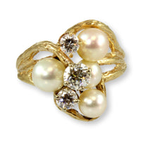 Cultured White Pearl & 1.00ctw Diamond 14K Yellow Gold Ring