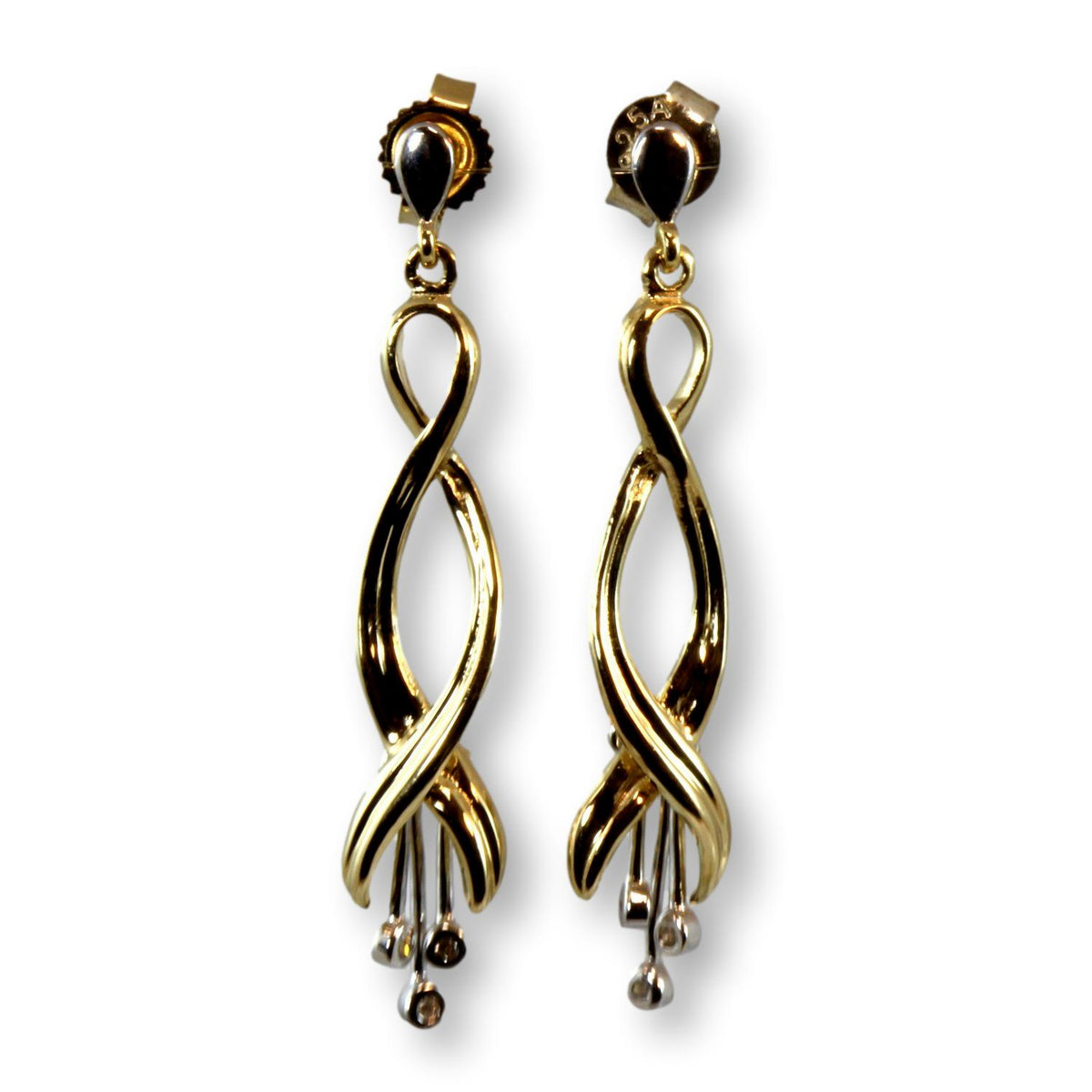14K Two-Tone Gold Ribbon Design Earrings