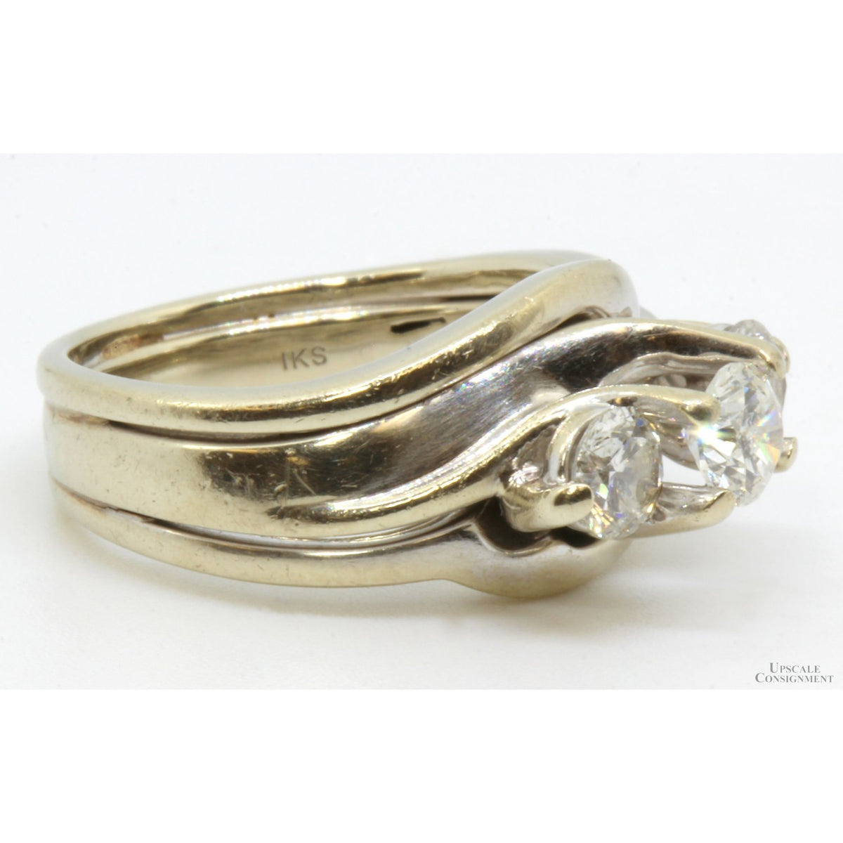 .89ctw 3-Stone Diamond 14K Gold 3-Ring Wedding Set