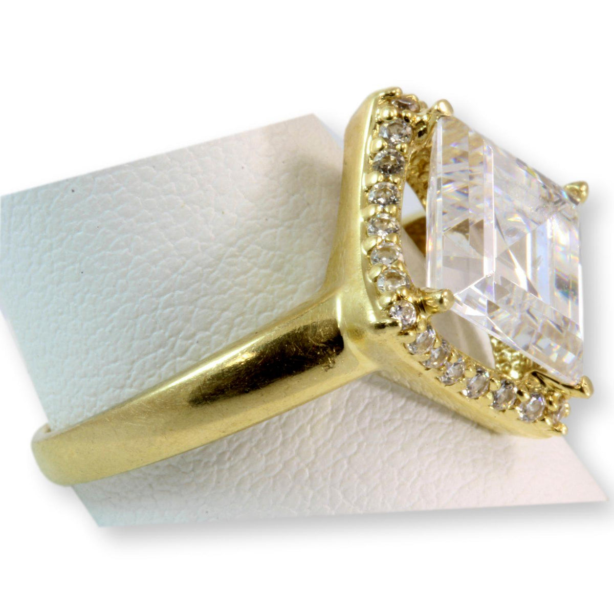 10mmx10mm Square Shaped CZ w/Halo 14K Yellow Gold Ring