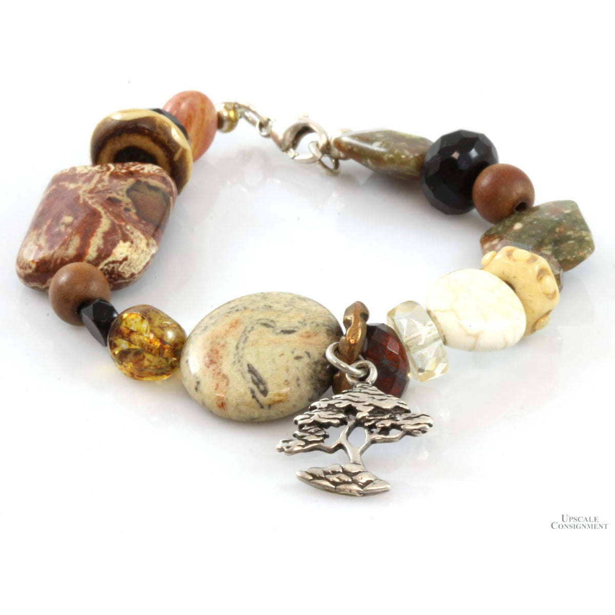 Multi-Stone Bracelet w/Sterling Silver Cypress Tree Charm