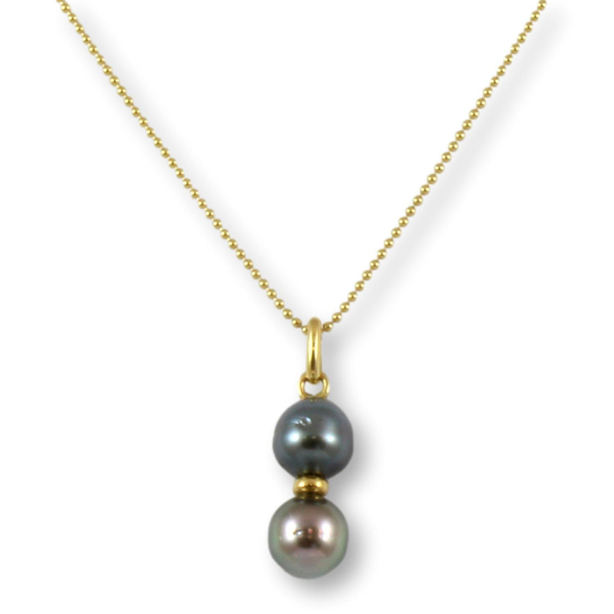 18K Gold Toi et Moi Tahitian Pearl Pendant & 16" Chain