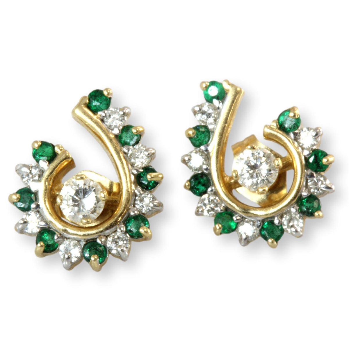 14K Gold .25ctw Diamond Stud Earrings .32ctw Emerald .25ctw Diamond Jackets