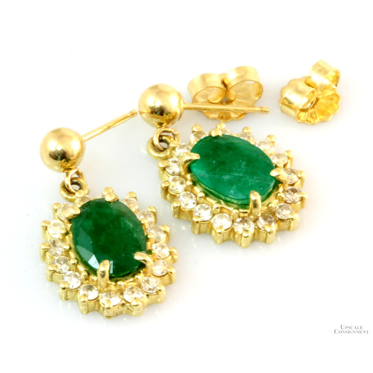 14K Gold 2.14ctw Emerald .67ctw Diamond Halo Earrings