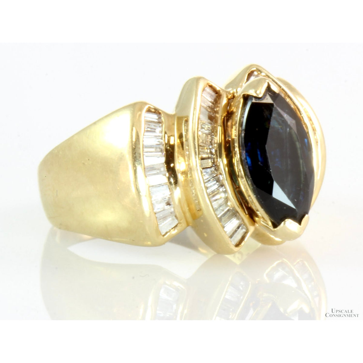 2.13ct Blue Sapphire 1.01ctw Diamond 14K Yellow Gold Two-Tier Ring